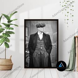 Framed Canvas Ready To Hang, Peaky Blinders Smoking Black & White Photography Vintage Thomas Shelby Tv Series Canvas Fra
