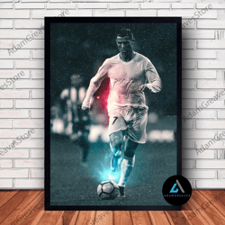 framed canvas ready to hang, ronaldo football poster canvas wall art family decor, home decor, frame option