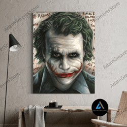 framed canvas ready to hang, the joker - fine art print, heath ledger joker wall art, dark knight joker poster print, ha