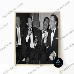 framed canvas ready to hang, the rat pack print dean martin sammy davis frank sinatra poster black and white vintage ret