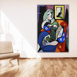 pablo picasso ingres face to face poster print art canvas wall art, femme au bret et la robe quadrille,pablo picasso ar