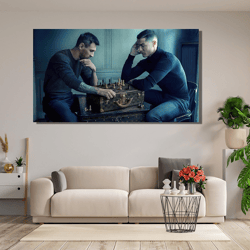 ronaldo messi chess print wall art, ristiano ronaldo lionel messi chess print art canvas, man cave wall art decors, game