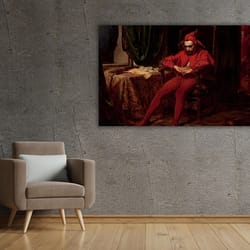 sad clown landscape print, the sad jester by jan matejko - poster or canvas wall art, academic fine art, jan matejko rep