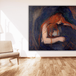 vampire woman poster print art canvas wall art, edvard munch vampire illustration canvas wall art decors, famous paintin
