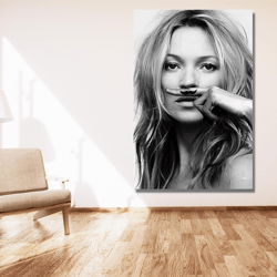 kate moss moustache poster art print, kate moss wall art print, fashion wall art decor, famous people poster art print,