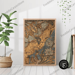 decorative wall art, botanical rug pattern painting vintage textile tapestry carpet canvas print poster framed boho ecle