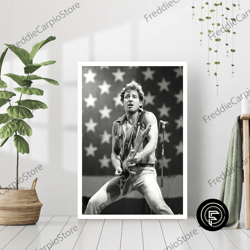 Decorative Wall Art, Bruce Springsteen Guitarist Singer Music Poster Print Retro Black And White Photography Vintage Cel