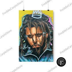 decorative wall art, j cole - fine art print, j cole wall art, j cole rap poster, j cole dreamville hand-painted art, j