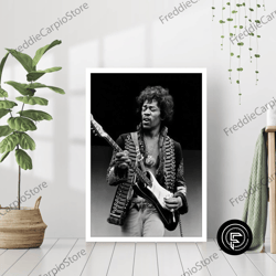 Decorative Wall Art, Jimi Hendrix Guitarist Portrait Music Poster Print Retro Black & White Photography Vintage Celebrit