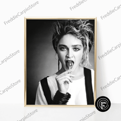 Decorative Wall Art, Madonna Queen Of Pop Print Singer Music Poster Black And White Retro Vintage Camera Photography Can
