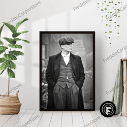 Decorative Wall Art, Peaky Blinders Smoking Black & White Photography Vintage Thomas Shelby Tv Series Canvas Framed Bar