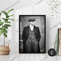 decorative wall art, peaky blinders smoking black & white photography vintage thomas shelby tv series canvas framed bar