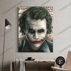 decorative wall art, the joker - fine art print, heath ledger joker wall art, dark knight joker poster print, hand-drawn