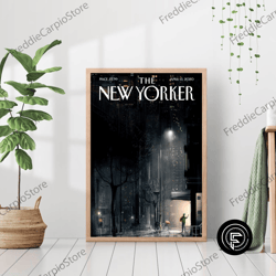 decorative wall art, the new yorker magazine vintage cover rainy night illustration trendy boho fashion retro room wall