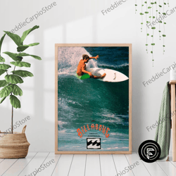 decorative wall art, vintage 1990 billabong surfing surfer retro poster canvas print framed wall art beach house coastal