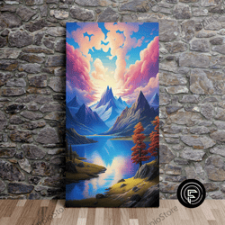 majestic mountains by a lake no3, nature art, art print, poster, scenic wall art, canvas art, canvas print, ready to han