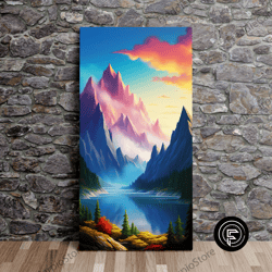majestic mountains by a lake no4, nature art, art print, poster, scenic wall art, canvas art, canvas print, ready to han