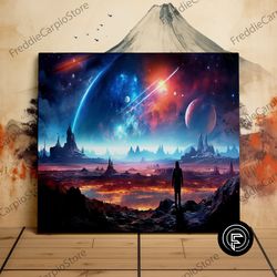 Surveying the Plant, Galaxy Art, Space Art, Wanderlust, Scenic Wall Art, Canvas Art, Canvas Print, Ready to Hang
