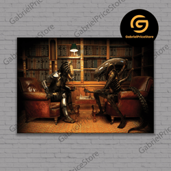 high quality decorative wall art, alien vs predator playing chess wall art, freadtor wall art, alien canvas wall art, li