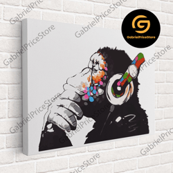 high quality decorative wall art, banksy thinking monkey canvas, street graffiti poster, graffiti monkey poster, 3 and 5