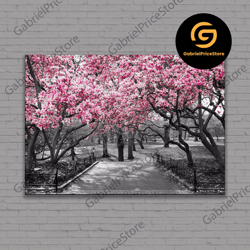high quality decorative wall art, cherry blossoms canvas, sakura poster, black white pink japanese painting, 3 and 5 pie