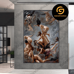 high quality decorative wall art, witches going to their sabbath by luis ricardo falero canvas, framed art, extra large