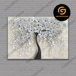 high quality decorative wall art, with white flowers canvas wall art, white cherry blossom poster, large wall art, palet