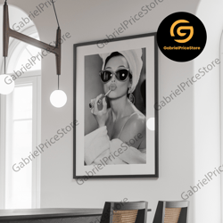 high quality decorative wall art, audrey hepburn lipstick canvas, black and white fashion art, audrey hepburn print, old