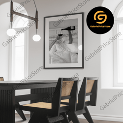 high quality decorative wall art, woman drinking wine in bed print, alcohol wall art, bar cart decor, teen girl bedroom