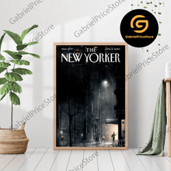 high quality decorative wall art, the new yorker magazine vintage cover rainy night illustration trendy boho fashion ret