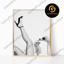 high quality decorative wall art, woman pouring wine high heels black & white vintage retro photo fashion bedroom happy