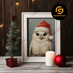 high quality decorative wall art, silly snow owl dressed for christmas, christmas art, christmas decor, christmas wall a