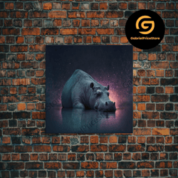 high quality decorative wall art, sleepy hippo, animal prints, framed canvas prints, wildlife art, starry night pastel h