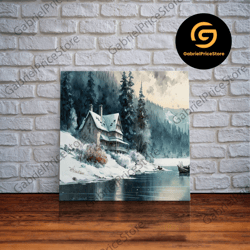 high quality decorative wall art, snow covered landscape art framed canvas print snowy winter scene boho minimalist mode