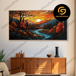 high quality decorative wall art, stained glass style fall centerpiece wall art framed canvas print, thanksgiving decor,