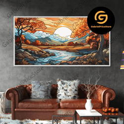 high quality decorative wall art, stained glass style fall decor, framed canvas print, seasonal decor, fall seasonal art