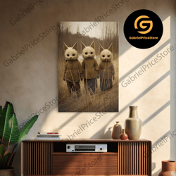 high quality decorative wall art, the bunny boys, spooky halloween art, scary wall decor, spooky creepy halloween decor,