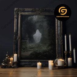 high quality decorative wall art, the ghost in the mirror, framed canvas or canvas print, gothic victorian halloween pai