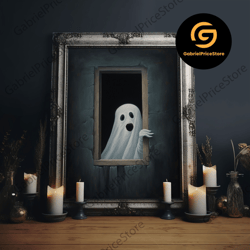 high quality decorative wall art, the ghost sits on the sofa, framed canvas or canvas print, gothic victorian halloween