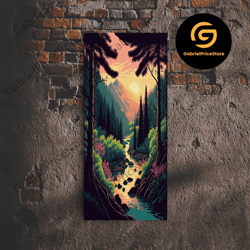 high quality decorative wall art, whimsical landscape art, framed canvas print, subdued light hues sunset over the mount