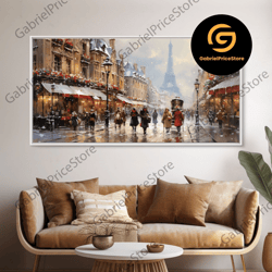 high quality decorative wall art, winter wonderland - paris in the snow at christmas time - framed canvas print - christ