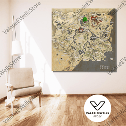 decorative wall art, map of hyrule from legend of zelda poster art print, legend of zelda print canvas wall art, game ro