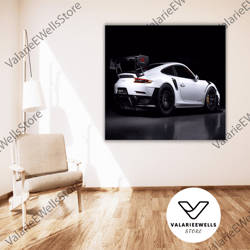 decorative wall art, porsche 911 sport car canvas wall art print, white porsche 911 print, office wall decor, ar posters