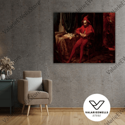 decorative wall art, sad clown landscape print, the sad jester by jan matejko - poster or canvas wall art, academic fine