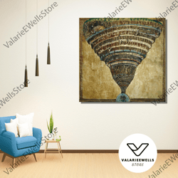 decorative wall art, sandro botticelli the map of hell dante the divine comedy (1485) poster print art canvas,world vint