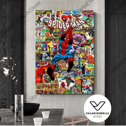 decorative wall art, spiderman comics book poster print, all spiderman canvas art print, kids room wall art decor, graff
