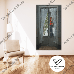 decorative wall art, the red kerchief by claude monet poster art canvas,the red kerchief wall art, woman in snow wall ar