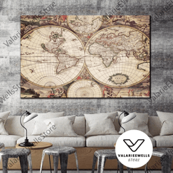 decorative wall art, vintage world map poster print, world antique map print art, nursery wall art, office wall art deco