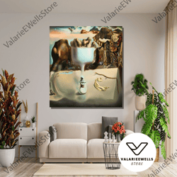 decorative wall art, apparition of face and fruit dish on a beach salvador dali poster, surreal art, canvas wall art, re