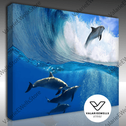 decorative wall art, dolphin poster wall art canvas print, dolphin surfing photo, wild life canvas art, animal canvas pr